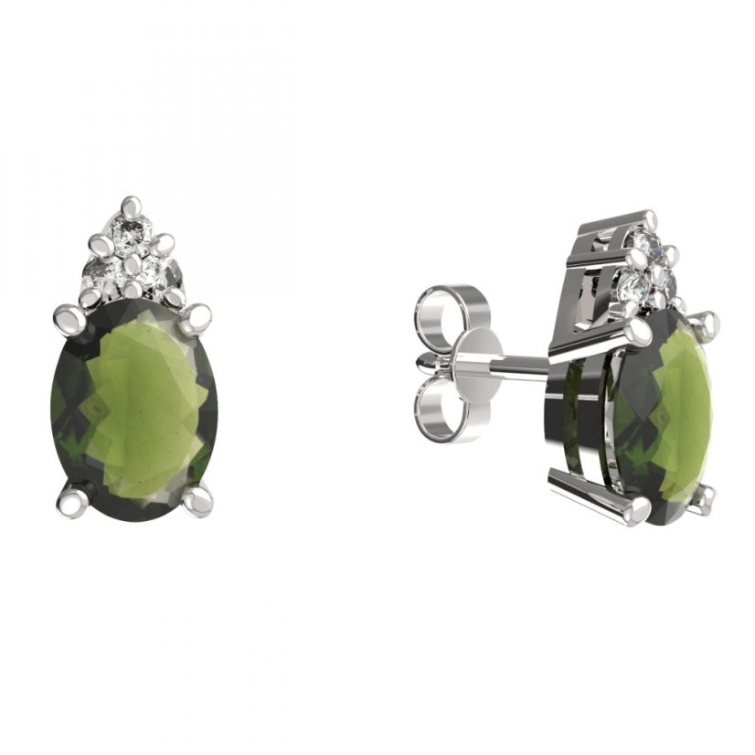 BG náušnice přírodní granát  712+ Stříbro 925 - rhodium Vltavín a  kubický zirkon