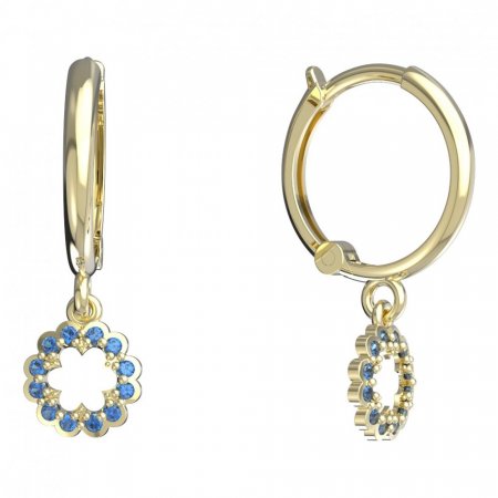 BeKid, Gold kids earrings -855 - Switching on: Circles 12 mm, Metal: Yellow gold 585, Stone: Dark blue cubic zircon