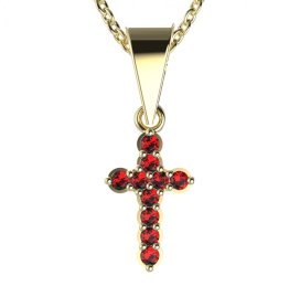 Zlatý přívěsek křížek s červeným zirkonem, žluté zlato 585 – 580