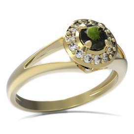 BG prsten kulatý kámen 541-V Stříbro 925 - pozlacené Vltavín a  kubický zirkon