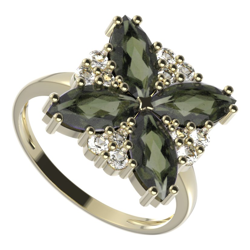 BG prsten solitérní 408-I Stříbro 925 - pozlacené Vltavín a  kubický zirkon