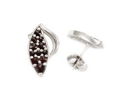 BG náušnice s přírodním granátem z Čech 1156 Bílé zlato - 585 Granát