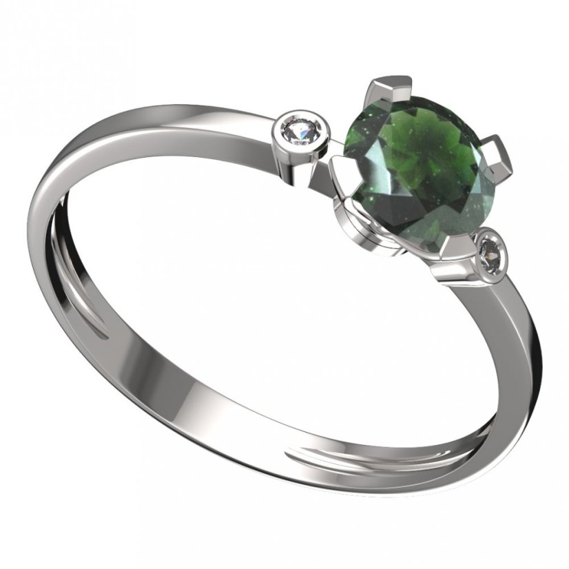 BG vltavínový prsten 558L Bílé zlato - 585 Vltavín a diamant