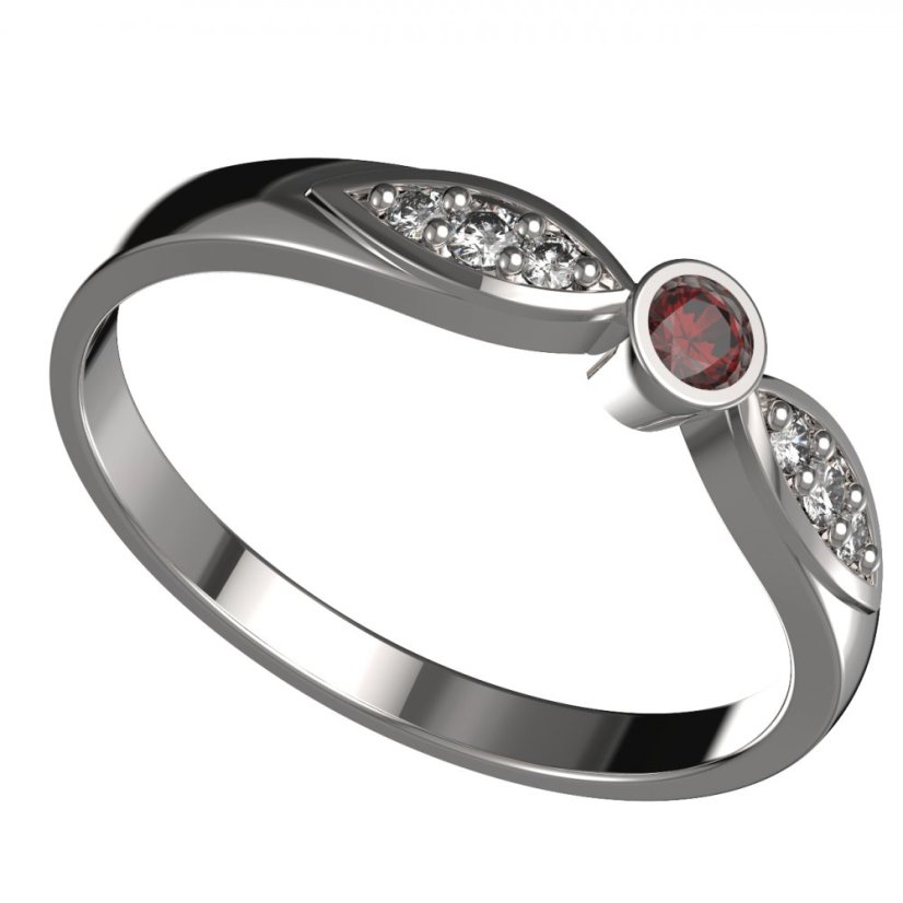 BG granátový, vltavínový  prstýnek 1151 /zásnubní-snubní/ Stříbro 925 - rhodium Granát a kubický zirkon