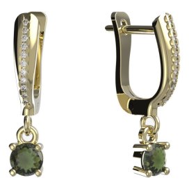 BG zlaté vltavínové náušnice 725 Žluté zlato - 585 Vltavín a diamant