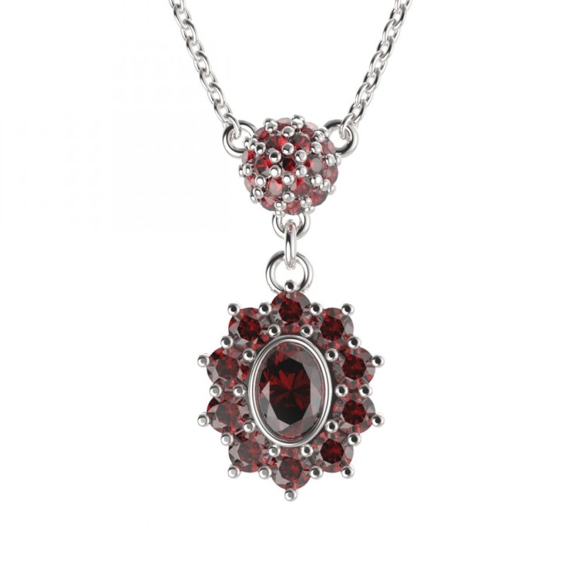 BG náhrdelník vsazený přírodní granát  018K Stříbro 925 - rhodium Granát