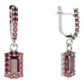 BG obdelníkové náušnice 431-84 Stříbro 925 - rhodium Granát