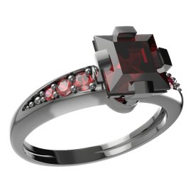 BG prsten s čtvercovým kamenem 496-J Stříbro 925 - ruthenium (30-90dní) Granát