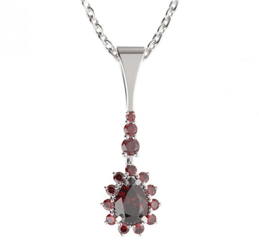 BG přívěs s centrálním kapkovitým kamenem 509-B Stříbro 925 - rhodium Granát