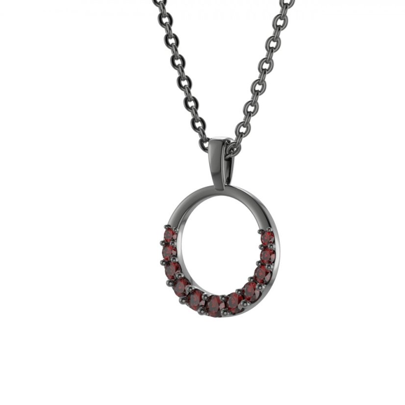 Stříbrný přívěsek kruh s českým granátem, ruthenium – 1578