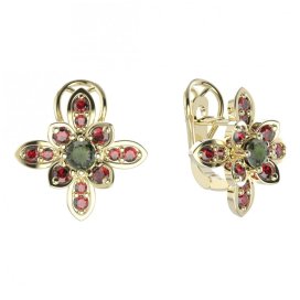 BG  náušnice 404-R7 květ Stříbro 925 - pozlacené Vltavín a granát