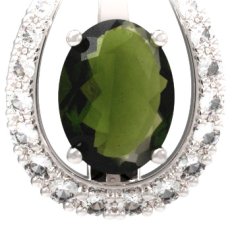 BG přívěs s centrálním oválným kamenem 478-90 Stříbro 925 - rhodium Vltavín a  kubický zirkon