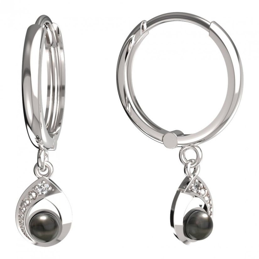 BeKid dětské náušnice 1242 s černou perlou Bílé zlato - 585 Diamant