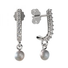 BG zlaté náušnice 1290 s bílou perlou Bílé zlato - 585 Diamant a perla
