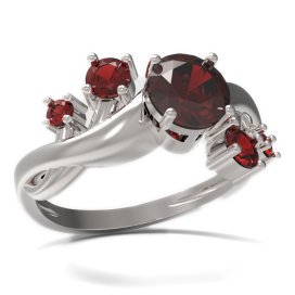 BG prsten s kulatým kamenem 473-P Stříbro 925 - rhodium Granát