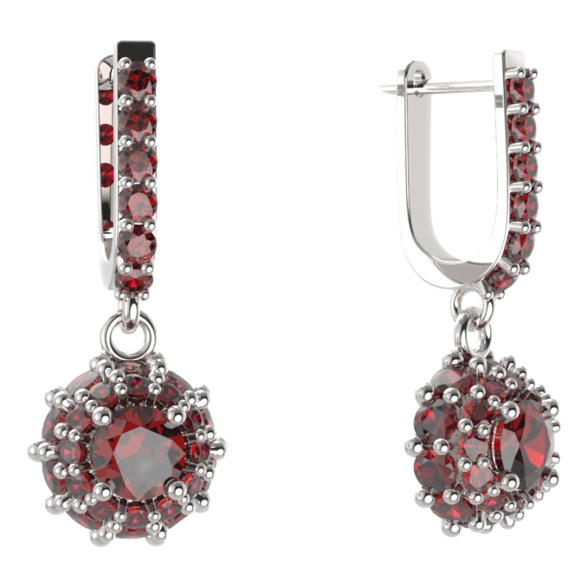 BG kulaté náušnice 751-94 Stříbro 925 - rhodium Granát