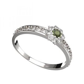 BG vltavínový prsten 886E Bílé zlato - 585 Vltavín a diamant