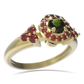 BG prsten s kulatým kamenem 541-U Žluté zlato - 585 Vltavín a granát