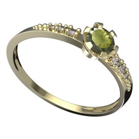 BG vltavínový prsten 556D Žluté zlato - 585 Vltavín a diamant