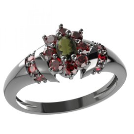 BG prsten s oválným kamenem 627-K Stříbro 925 - ruthenium (30-90dní) Vltavín a granát