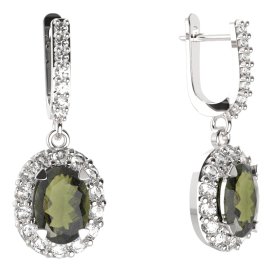 BG  náušnice 728 Stříbro 925 - rhodium Vltavín a  kubický zirkon