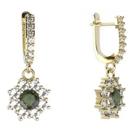 BG circular earring 023-84 - Metal: White gold 585, Stone: Moldavit and garnet