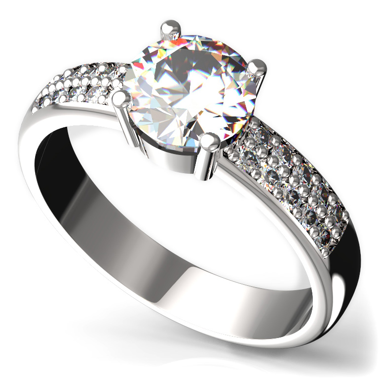 Zlatý prsten s diamantem, bílé zlato 585 – 727