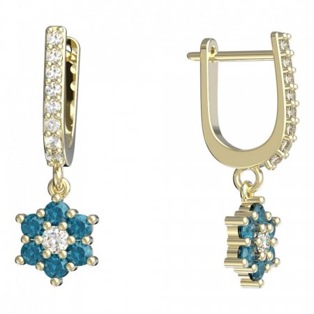 BeKid, Gold kids earrings -109 - Switching on: English, Metal: Yellow gold 585, Stone: Light blue cubic zircon