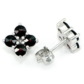 BG náušnice osázené kameny:granát  811 Bílé zlato - 585 Granát