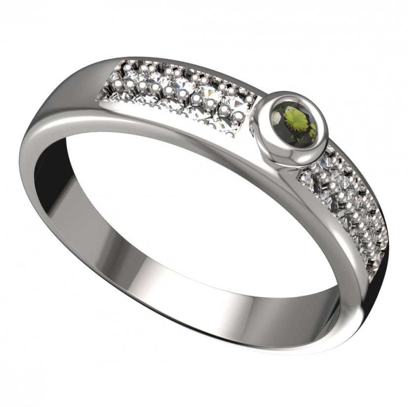 BG vltavínový prsten 550F Bílé zlato - 585 Vltavín a diamant