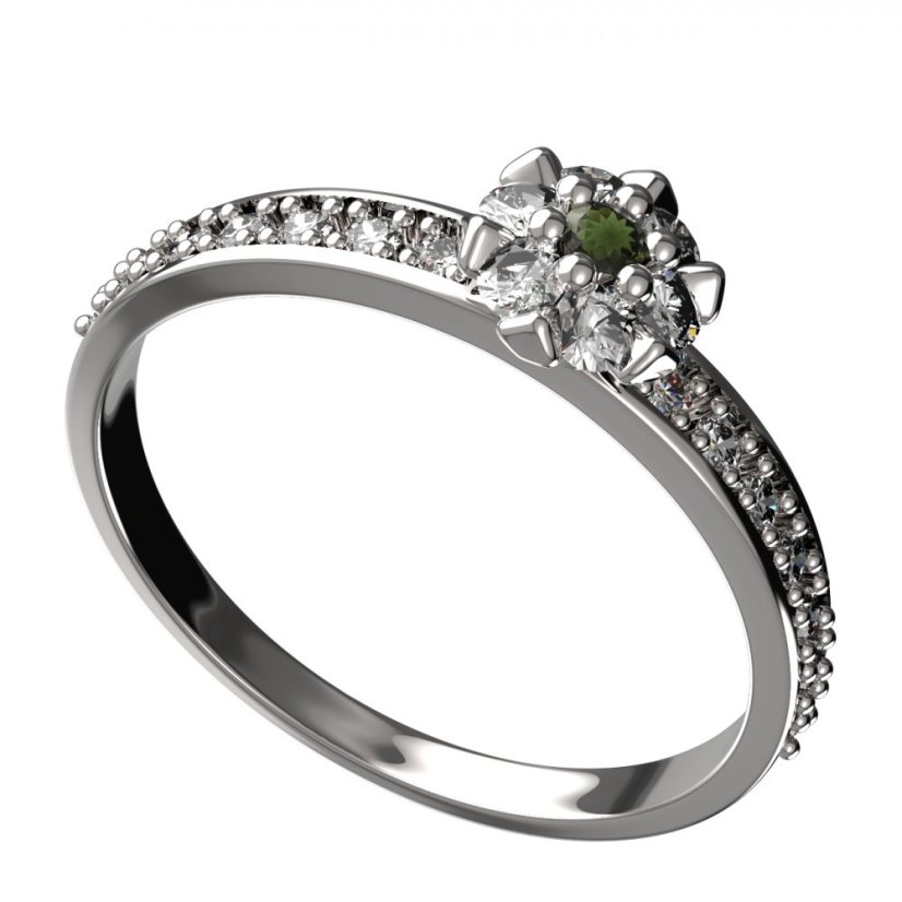 BG vltavínový prsten 879E Bílé zlato - 585 Vltavín a diamant