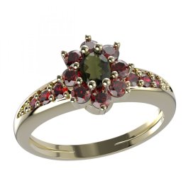 BG prsten s oválným kamenem 627-J Žluté zlato - 585 Vltavín a granát