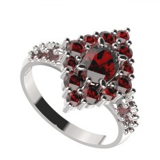 BG prsten oválný 422-X Stříbro 925 - rhodium Granát