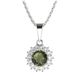 BG přívěs kulatý 096-0 Stříbro 925 - rhodium Vltavín a  kubický zirkon