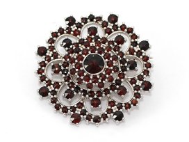 BG brož vsazený granát hvězdicový brus  177 Stříbro 925 - rhodium Granát