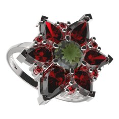 BG prsten solitérní 409-I Bílé zlato - 585 Vltavín a granát