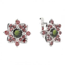 BG náušnice oválného tvaru 735-07 Stříbro 925 - rhodium Granát