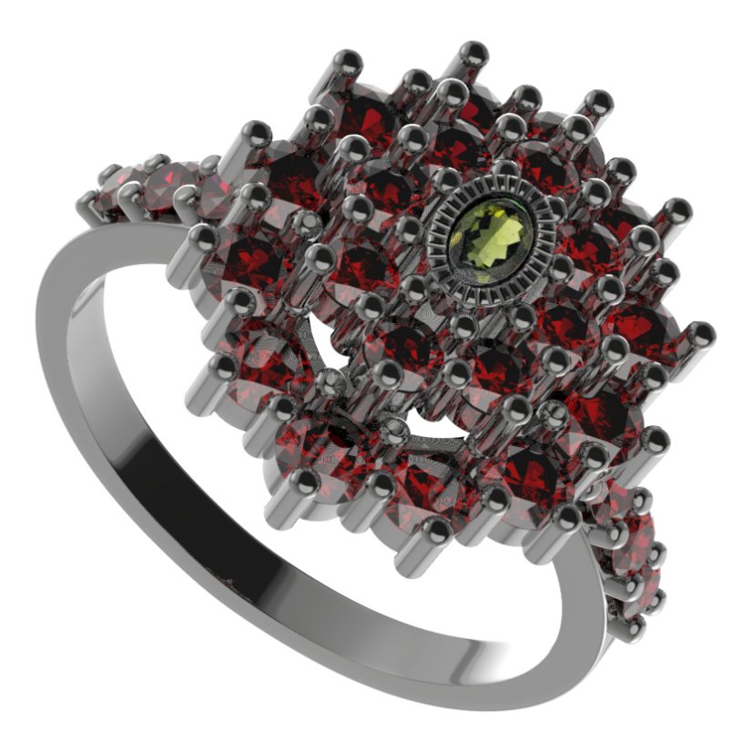 BG prsten 009-Z oválného tvaru Stříbro 925 - ruthenium (30-90dní) Vltavín a granát