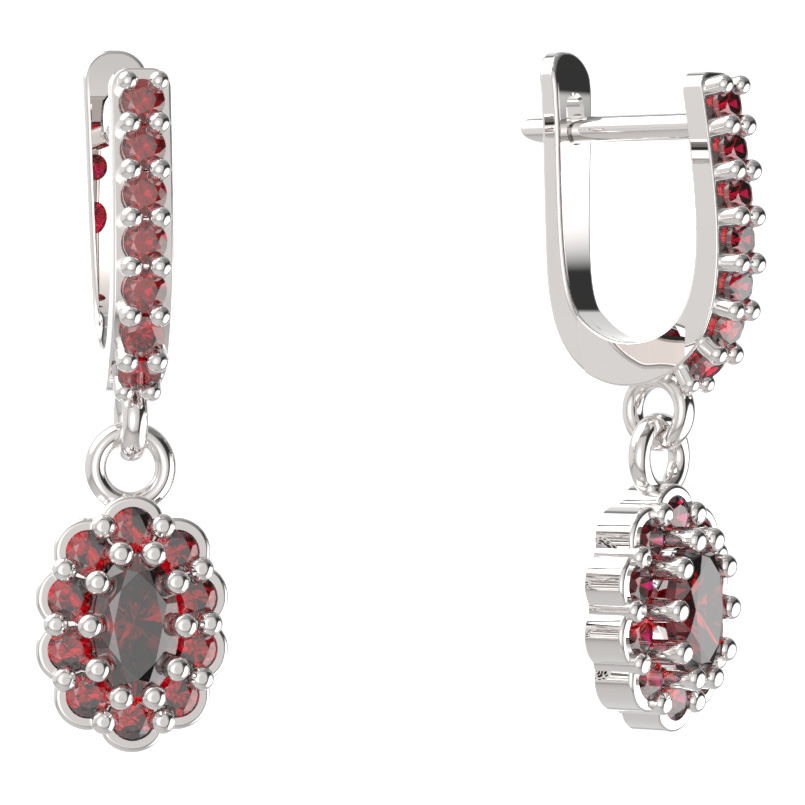 BG  náušnice 455-84 oválné Stříbro 925 - rhodium Granát