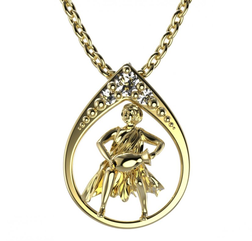 BG zlatý diamantový přívěšek Vodnář 047 Žluté zlato - 585 Diamant lab-grown