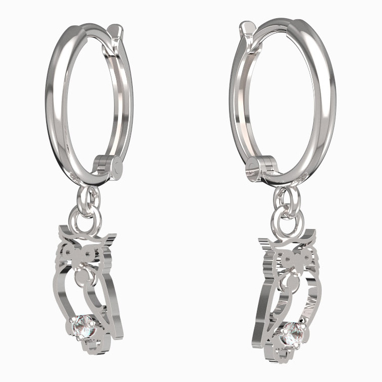 BeKid dětské náušnice sovička 1185 Bílé zlato - 585 Bílý kubický zirkon