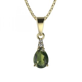 BG přívěs vsazen vltavín  623 Žluté zlato - 585 Vltavín a diamant