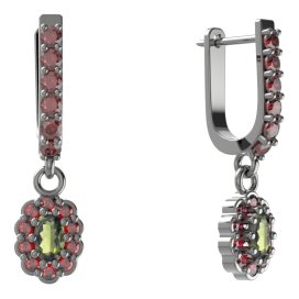 BG  náušnice 455-94 oválné Stříbro 925 - ruthenium (30-90dní) Vltavín a granát