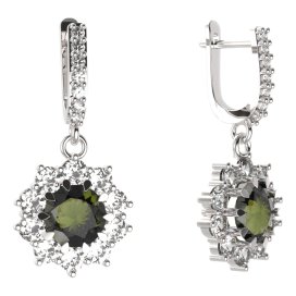 BG kulaté náušnice 011-84 Stříbro 925 - rhodium Vltavín a  kubický zirkon