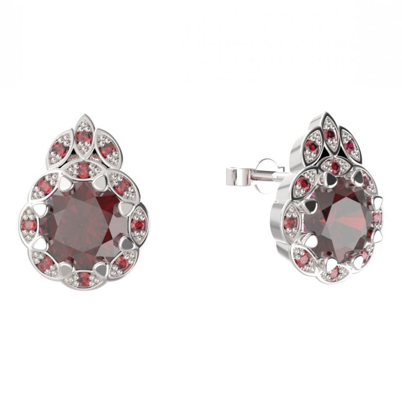 BG náušnice kulaté  991-03 Stříbro 925 - rhodium Granát