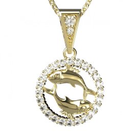 BG zlatý přívěšek Ryby 052 Žluté zlato - 585 Bílý kubický zirkon