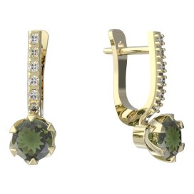 BG vltavínové náušnice 872 Žluté zlato - 585 Vltavín a diamant