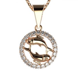 Zlatý přívěsek znamení Ryby s lab-grown diamantem, růžové zlato 585 – 052