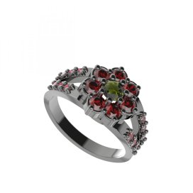 BG prsten kulatý 456-Y Stříbro 925 - ruthenium (30-90dní) Vltavín a granát