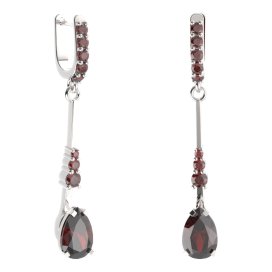 BG náušnice s centrálním kapkovitým kamenem 494-B93 Stříbro 925 - rhodium Granát
